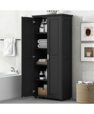 Storage Cabinet with Two Doors for Bathroom, Office, Adjustable Shelf, MDF Board