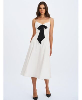 Women's Corinne White Poplin Flared Maxi Dress with Removable Bow