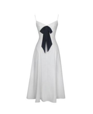 Women's Corinne White Poplin Flared Maxi Dress with Removable Bow