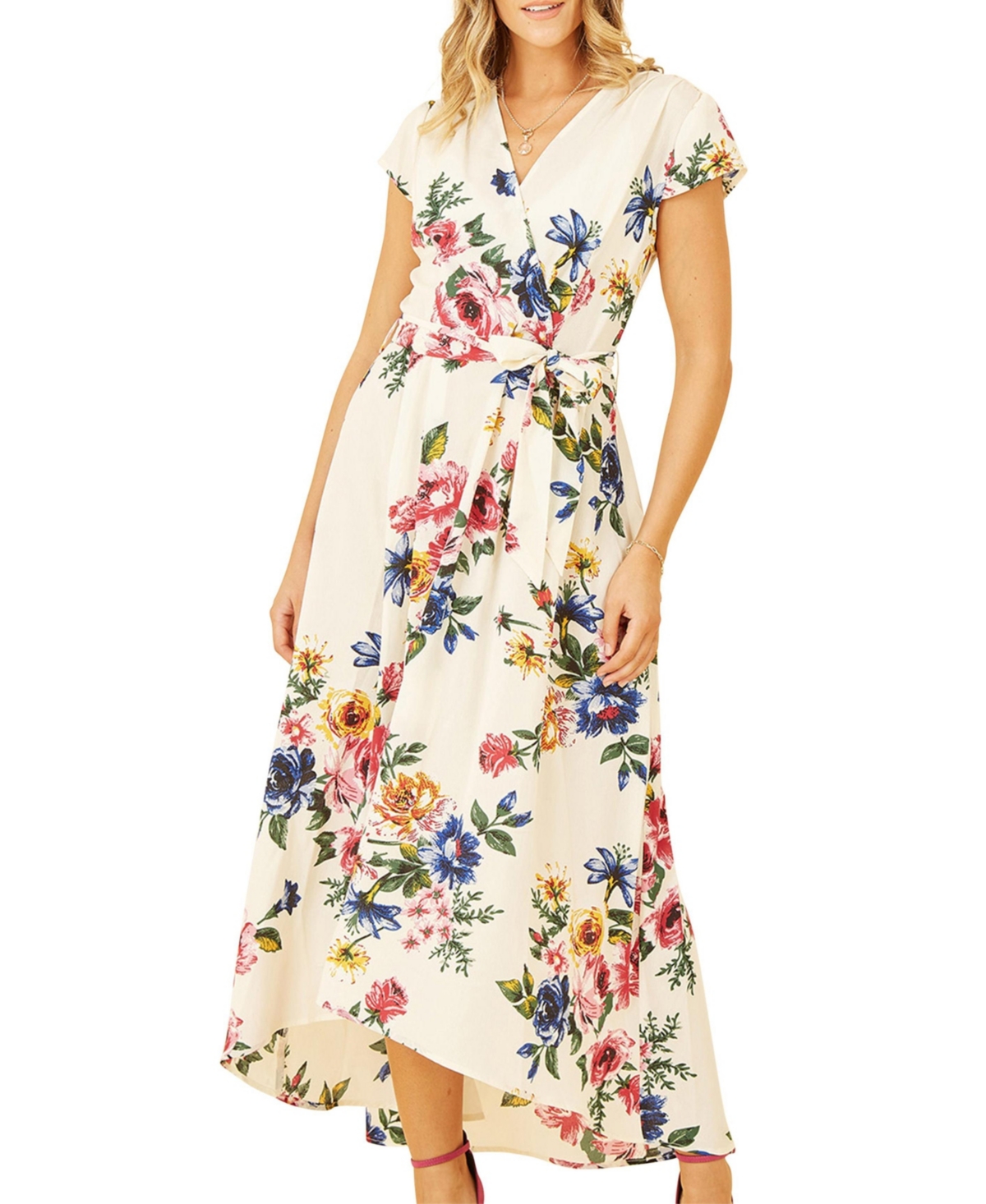 Yumi Women's Floral Print Dip Hem Wrap Dress