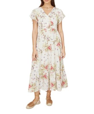Women's Floral Broderie Anglaise Wrap Midi Dress