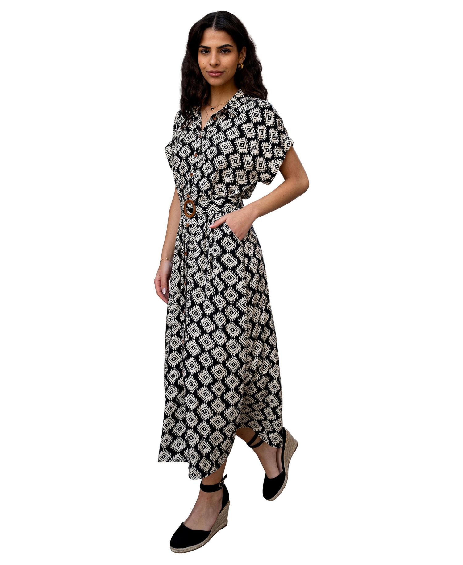 Women's Belted Midi Shirt Dress