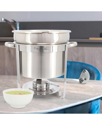 11.6 Quart Round Stainless Steel Professional Soup Chafing Dish in Silver