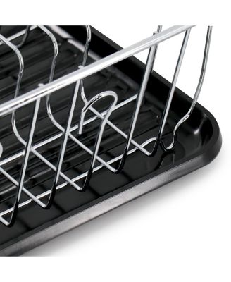 16 Inch Chrome Plated and Plastic Counter Top Drying Dish Rack in Black