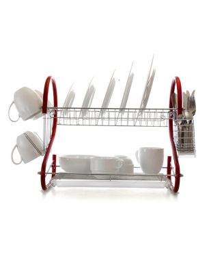 16 Inch Two Shelf Iron Wire Dish Rack in Red