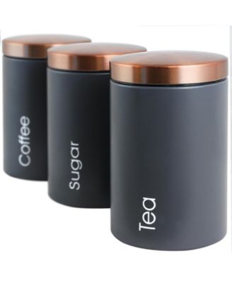 Essential Kitchen Storage 3 Piece Sugar, Coffee and Tea Canister Set in Matte Gray