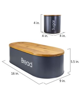 Bamboo Kitchen Countertop 4 Piece Metal Bread Basket and Canister Set in Gray with Lids
