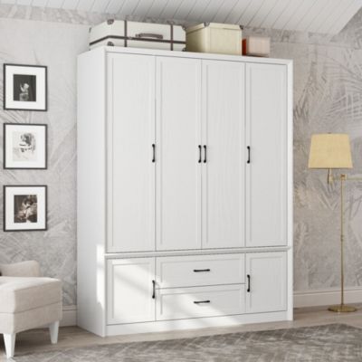 6-Door Wooden Wardrobe with Hanging Rods, 2 Drawers & Metal Handles – Bedroom Closet