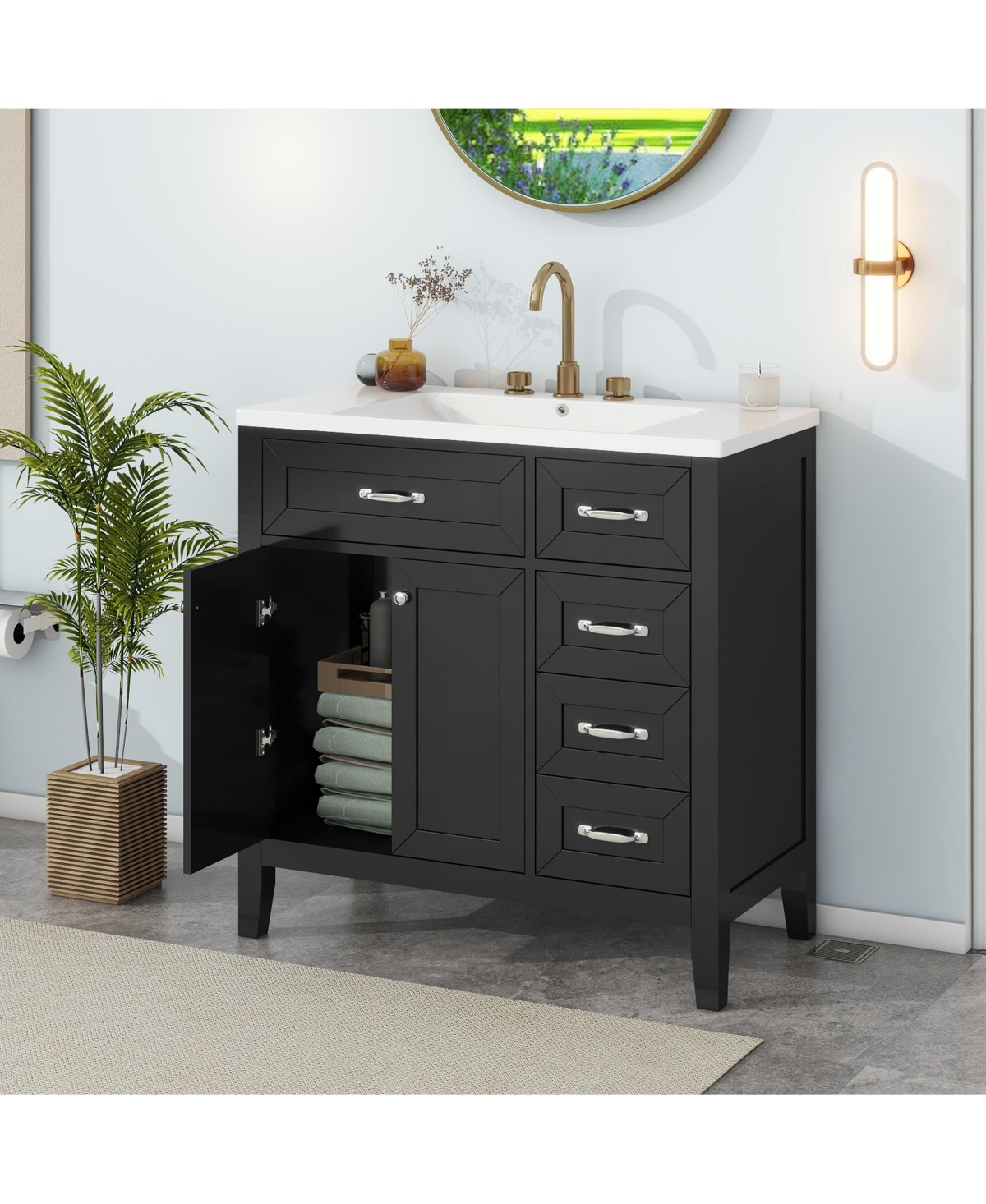 Casainc 36" Bathroom Vanity with Sink Combo, Cabinet Drawers, Solid Frame and Mdf Board