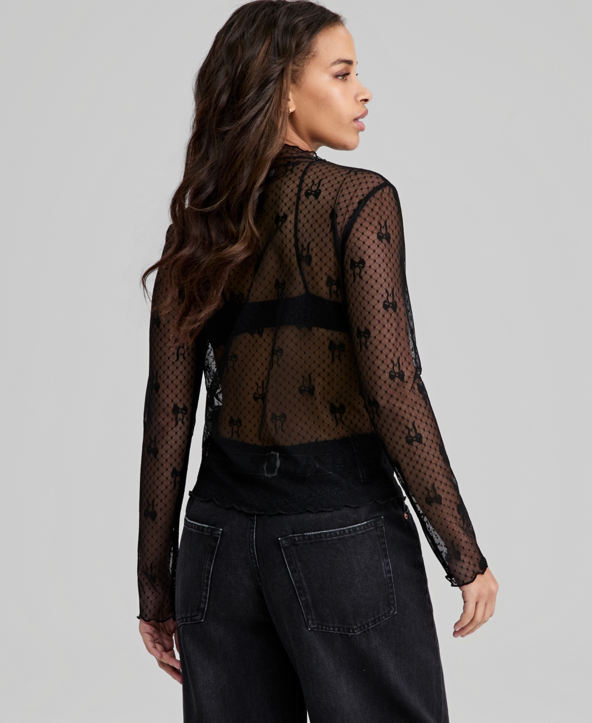 And Now This Women's Bow-motif Lace Mock Neck Top, Macy's Exclusive In Black