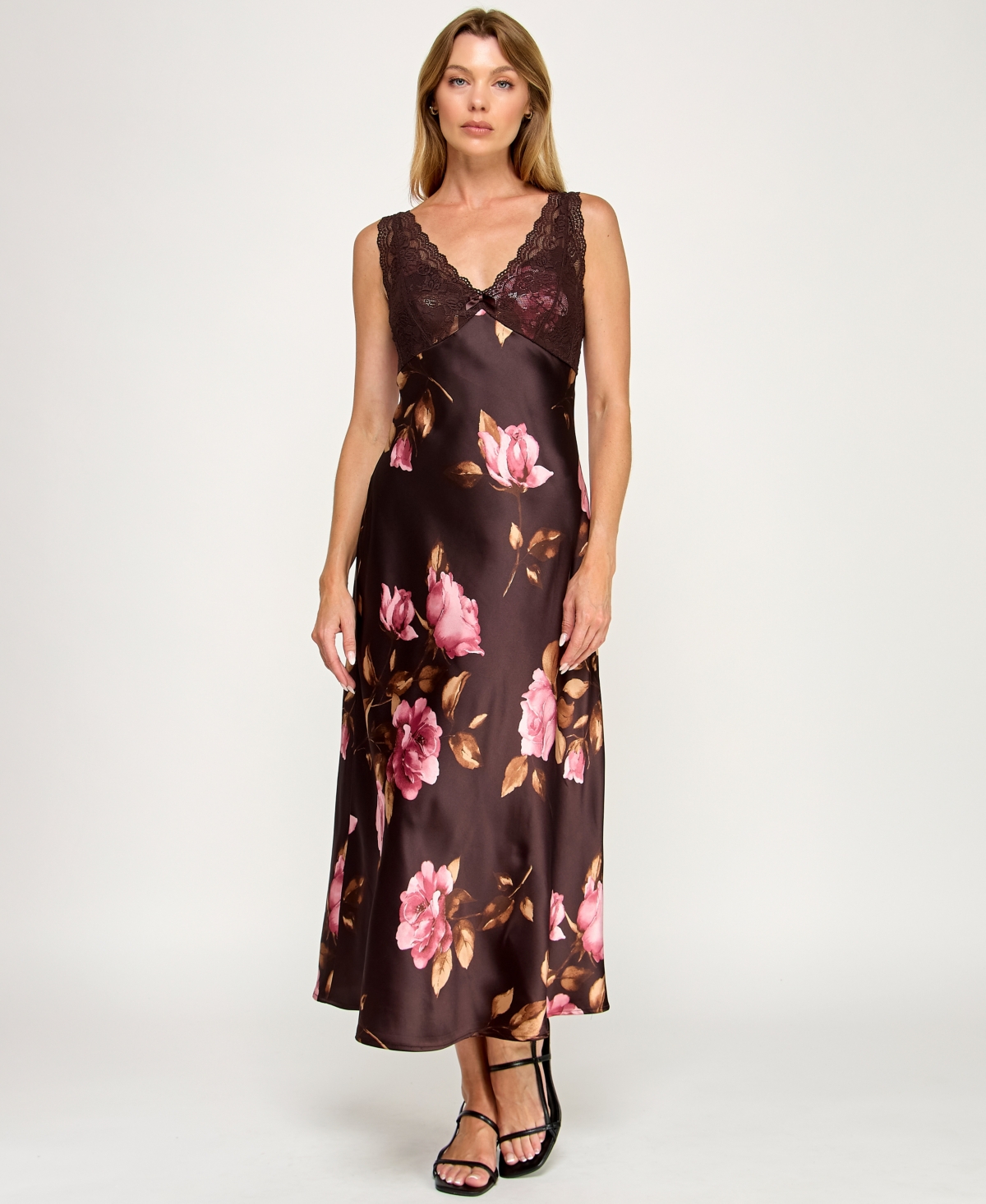 Row A Women's V-neck Pull-on Midi Dress In Brown