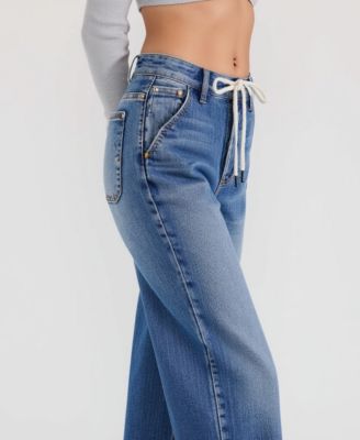 Women's High-Waist Light Wash Wide-Leg Cuffed Jeans