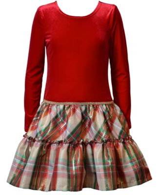 Girls' 7-16 Long-Sleeve Plaid Drop Waist Dress