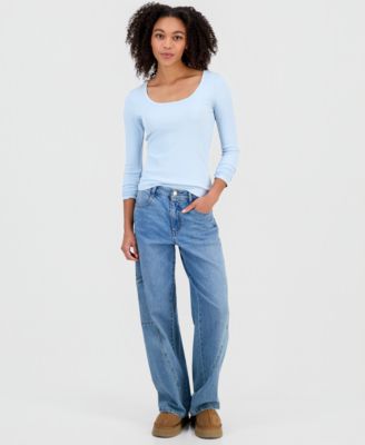 Juniors' Basic Soft Rib Long-Sleeve Top