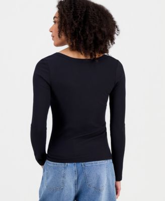 Juniors' Basic Soft Rib Long-Sleeve Top