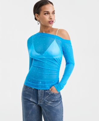 Women's Asymmetric Embellished Mesh Top, Macy's Exclusive
