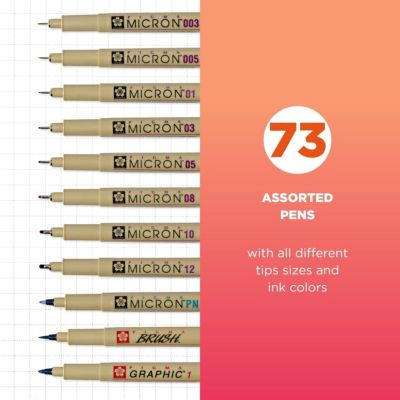 Pigma Micron Color Sets, Assorted, 73 Pen Count