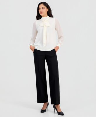 Women's Long-Sleeve Tie-Neck Blouse