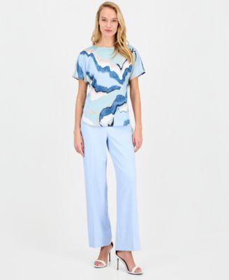 Women's Printed Boat-Neck Short-Sleeve Top