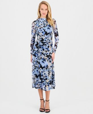 Anne Klein - Women's Printed Ruched A-Line Midi Dress