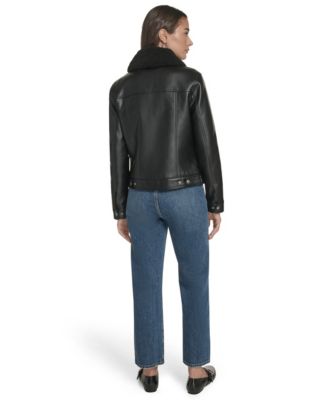 Women's Regular Faux Leather Trucker Jacket