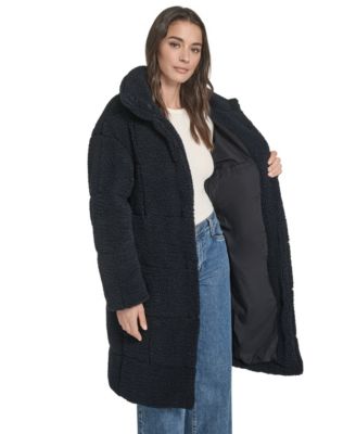 Women's Long Sherpa Snap-Closure Teddy Coat