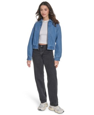 Women's Laydown Collar Denim Bomber Jacket