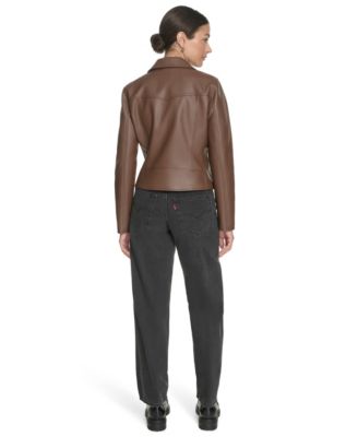 Women's Faux-Leather Asymmetric-Zip Moto Jacket