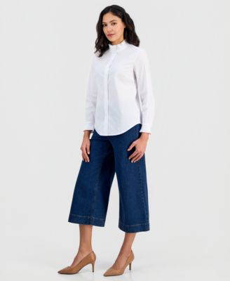Women's Pleated-Trim Button-Down Shirt