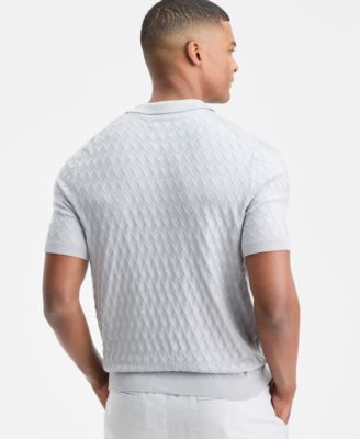 Men's Short-Sleeve Diamond Zip Polo Sweater