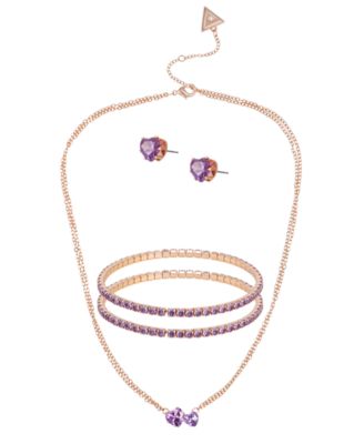  3-Pc. Cubic Zirconia Metal-Tone Heart Necklace, Stud Earrings, and Bracelet Gift Set