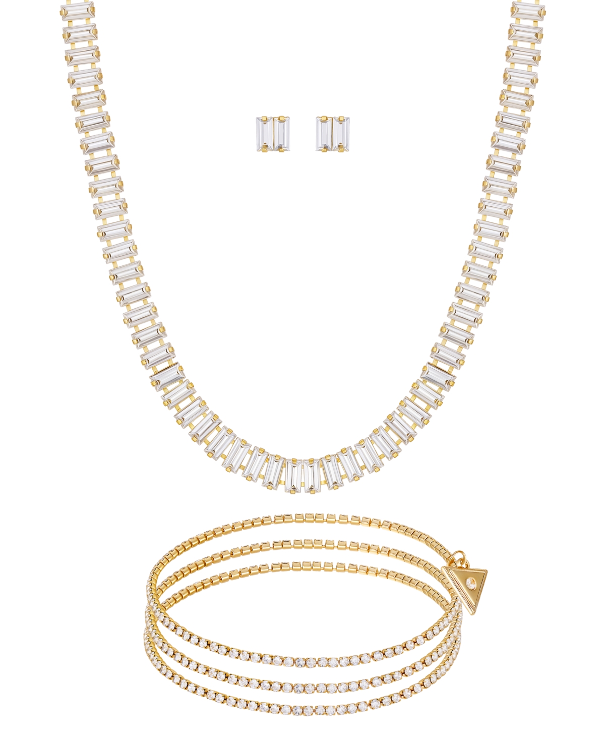 Guess 3-pc. Rhinestone And Glass Stone Gold-tone Necklace, Stud Earrings, And Bracelet Set