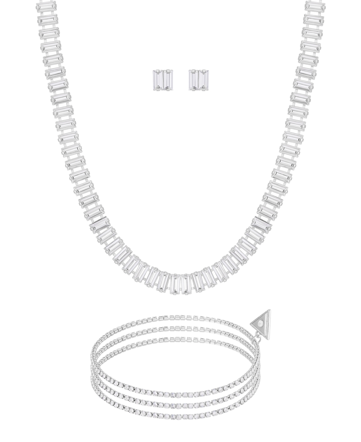 Guess 3-pc. Rhinestone And Glass Stone Gold-tone Necklace, Stud Earrings, And Bracelet Set In Multi