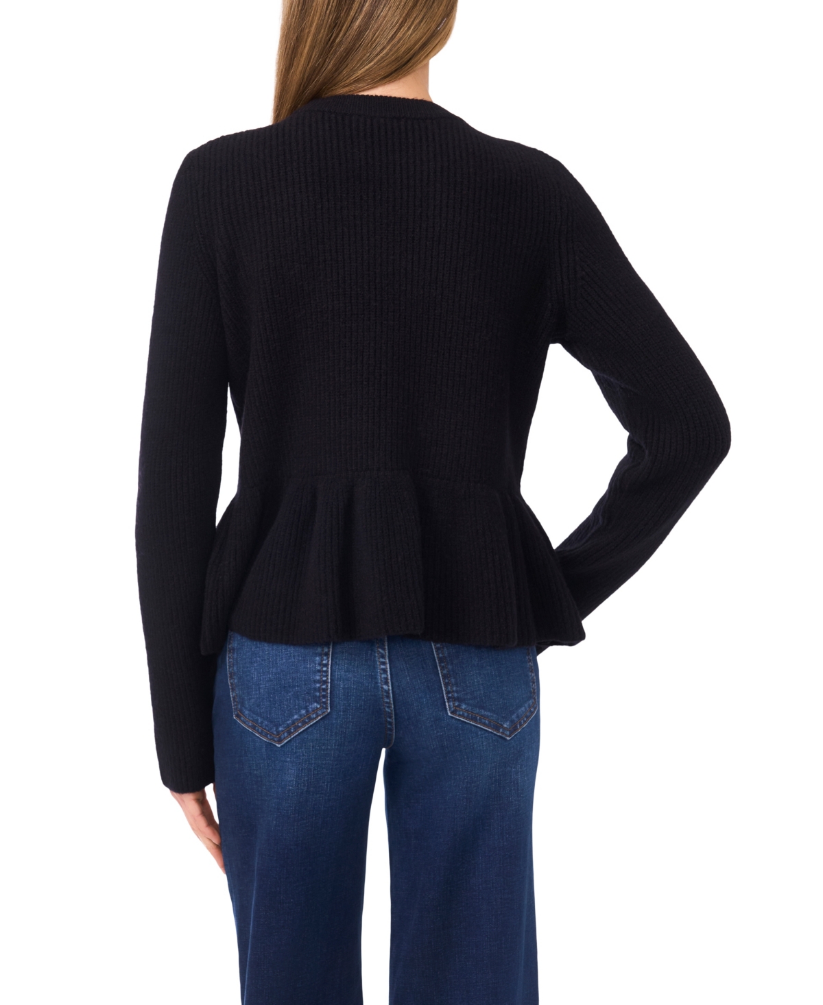 Cece Women's Peplum Pull On Long Sleeve Sweater In Black