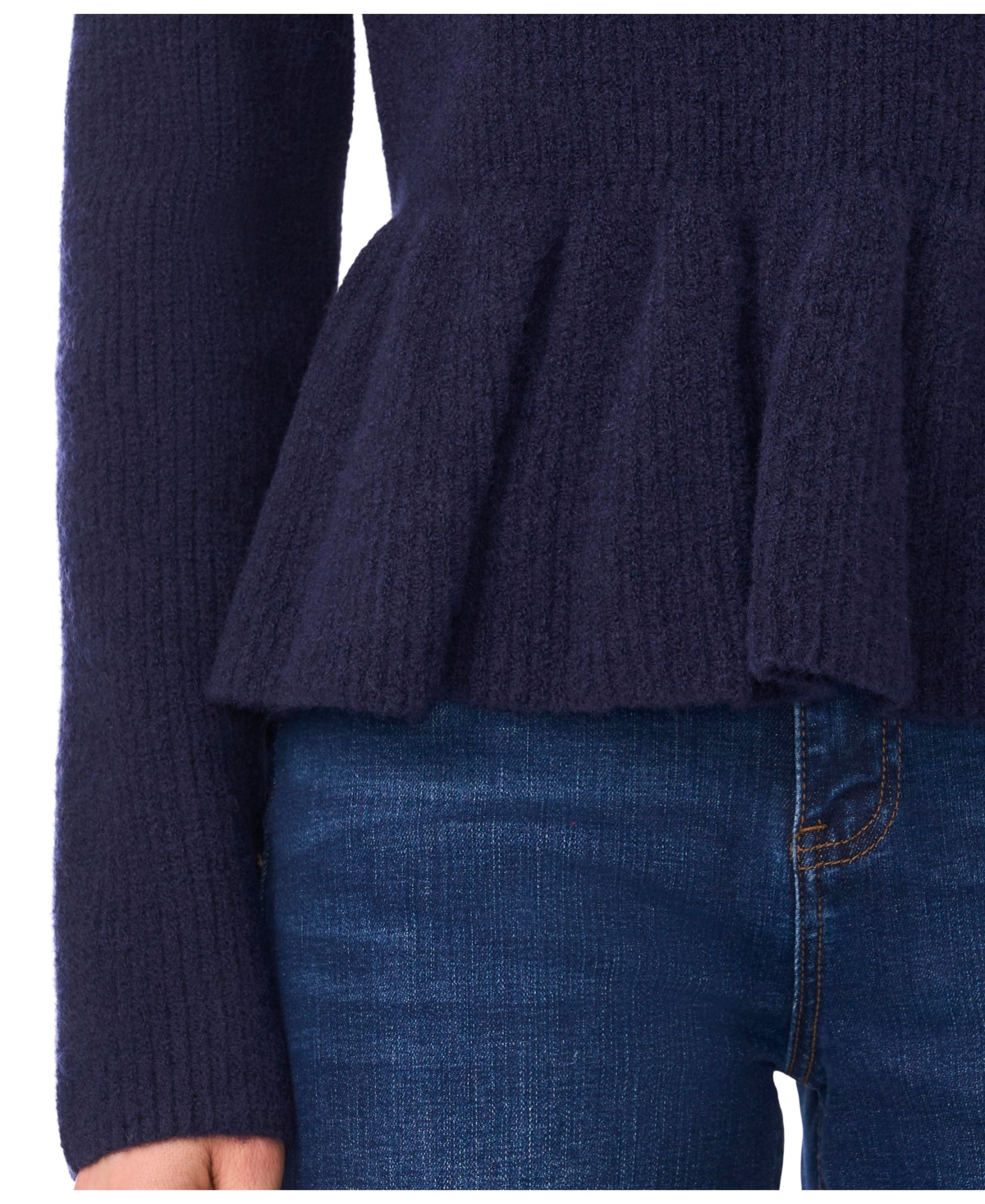 Cece Women's Peplum Pull On Long Sleeve Sweater In Blue