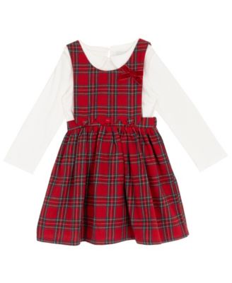 Girls' 2T-6X Checkered Jumper and Long-Sleeve Top, 2-Piece Set