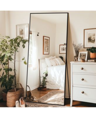 Full Length Mirror  71"x26" Oversized Floor Mirror with Stand  Hanging Mounted Mirrors for Living Room Cloakroom Gold Rect Style