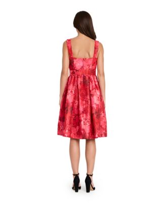 Women's Square Neck Printed Jacquard Fit and Flare Dress