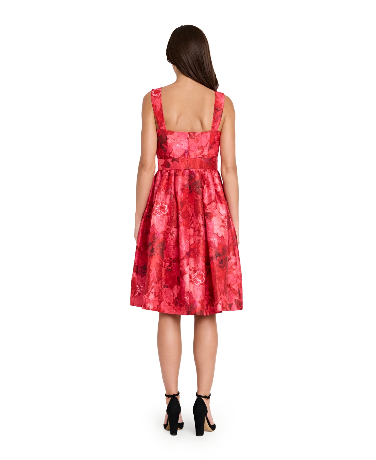 Tahari Asl Women's Square Neck Printed Jacquard Fit And Flare Dress In Red