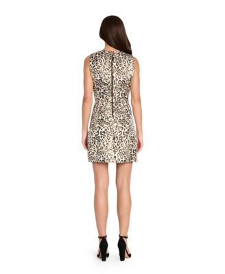Women&#39;s Metallic Leopard Print Crew Neck Sheath Dress