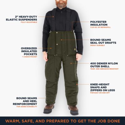Men's Iron-Tuff Low Bib Overalls - Insulated Work Bibs, Water-Repellent, Windproof, -50°F Comfort Rating, Durable Cold-Weather Gear