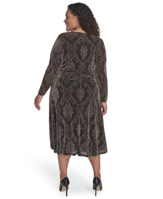 Plus Size Ruched Waist Jewel Neck Midi Dress