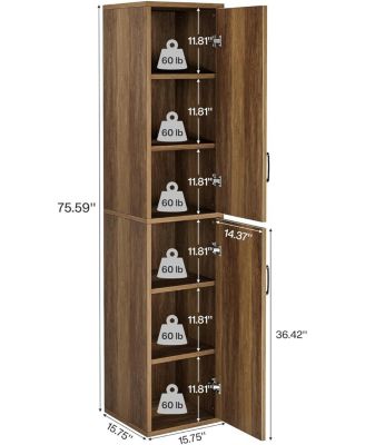 75.39-Inch Tall Wood Storage Cabinet with 6 Shelves, Narrow Kitchen Pantry