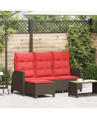 Reclining Patio Sofa with Cushions L-shaped Brown Poly Rattan