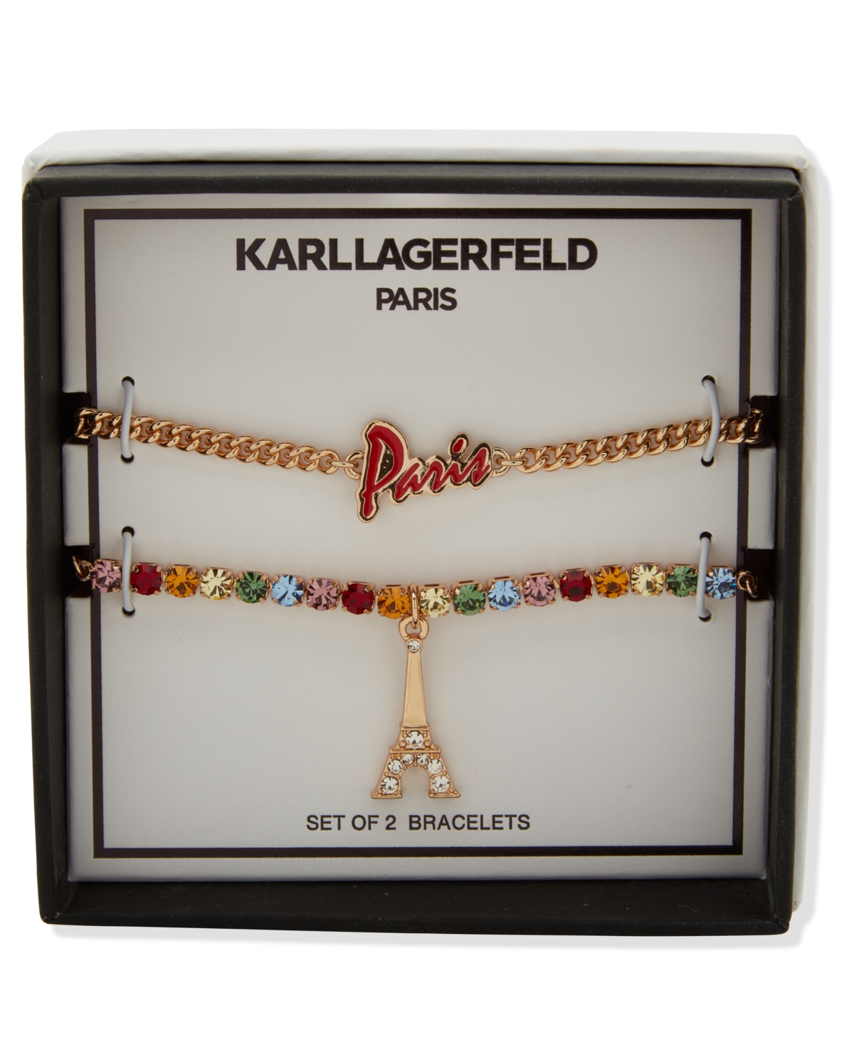 Karl Lagerfeld 2-pc. Glass Stone Gold-tone Paris Slider Bracelet Set In Gold