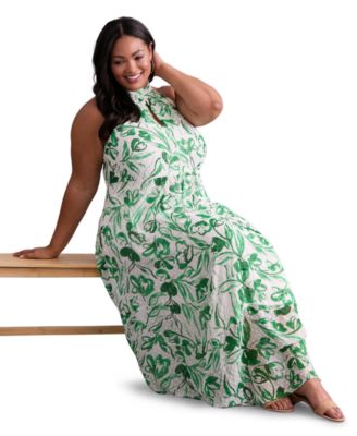 Plus Size Floral-Print Halter Maxi Dress
