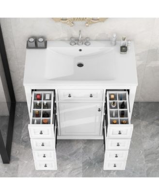36" Bathroom Vanity with Sink Combo, One Cabinet and Six Drawers, Solid Wood and MDF Board