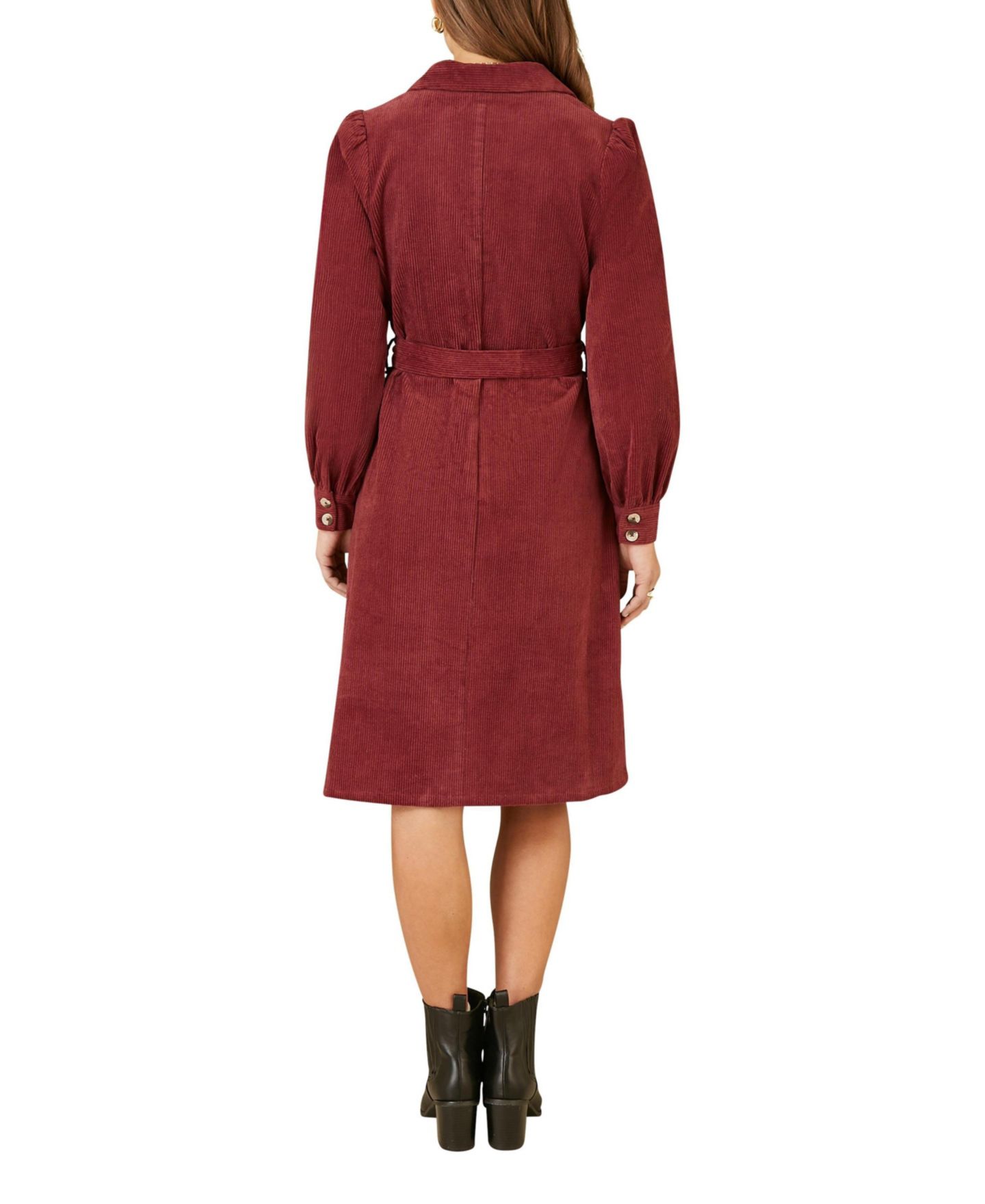 Женское платье Yumi Cord Midi Shirt Dress, цвет: Бордовый — фото 6