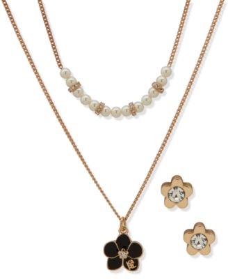 KARL LAGERFELD PARIS - 2-Pc. Imitation Pearl Gold-Tone Flower Necklace and Earrings Set
