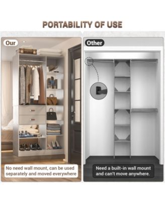 8FT Walk In Closet Organizer with 3 Shelving Towers, Heavy Duty Clothes Rack with 3 Drawers